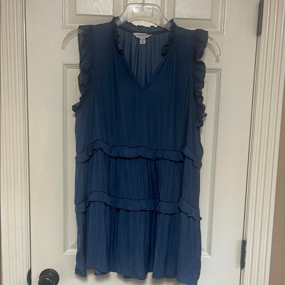 Destination Maternity Blue Tiered Sundress with Flutter Sleeves